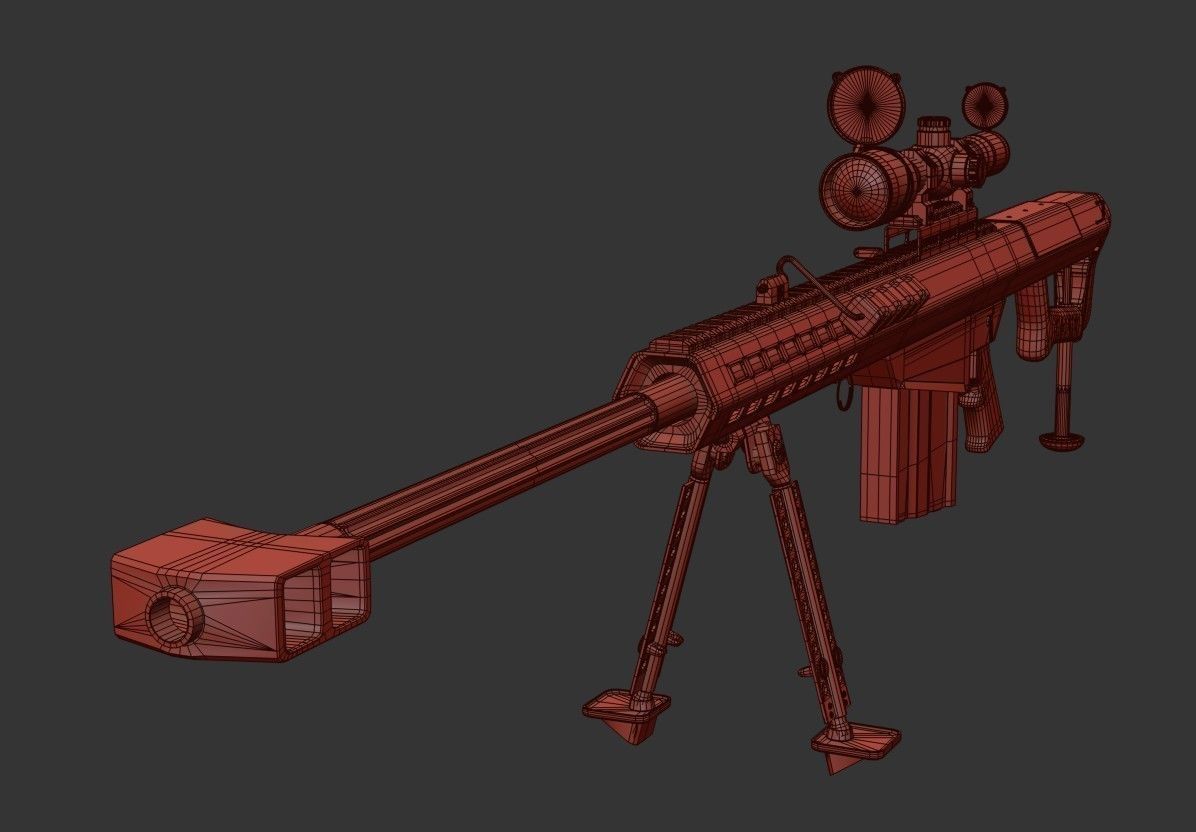 Barrett 50 Cal Sniper Rifle    Low-poly 3D model_19