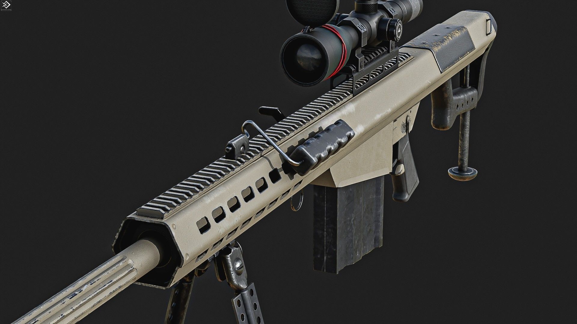 Barrett 50 Cal Sniper Rifle    Low-poly 3D model_1