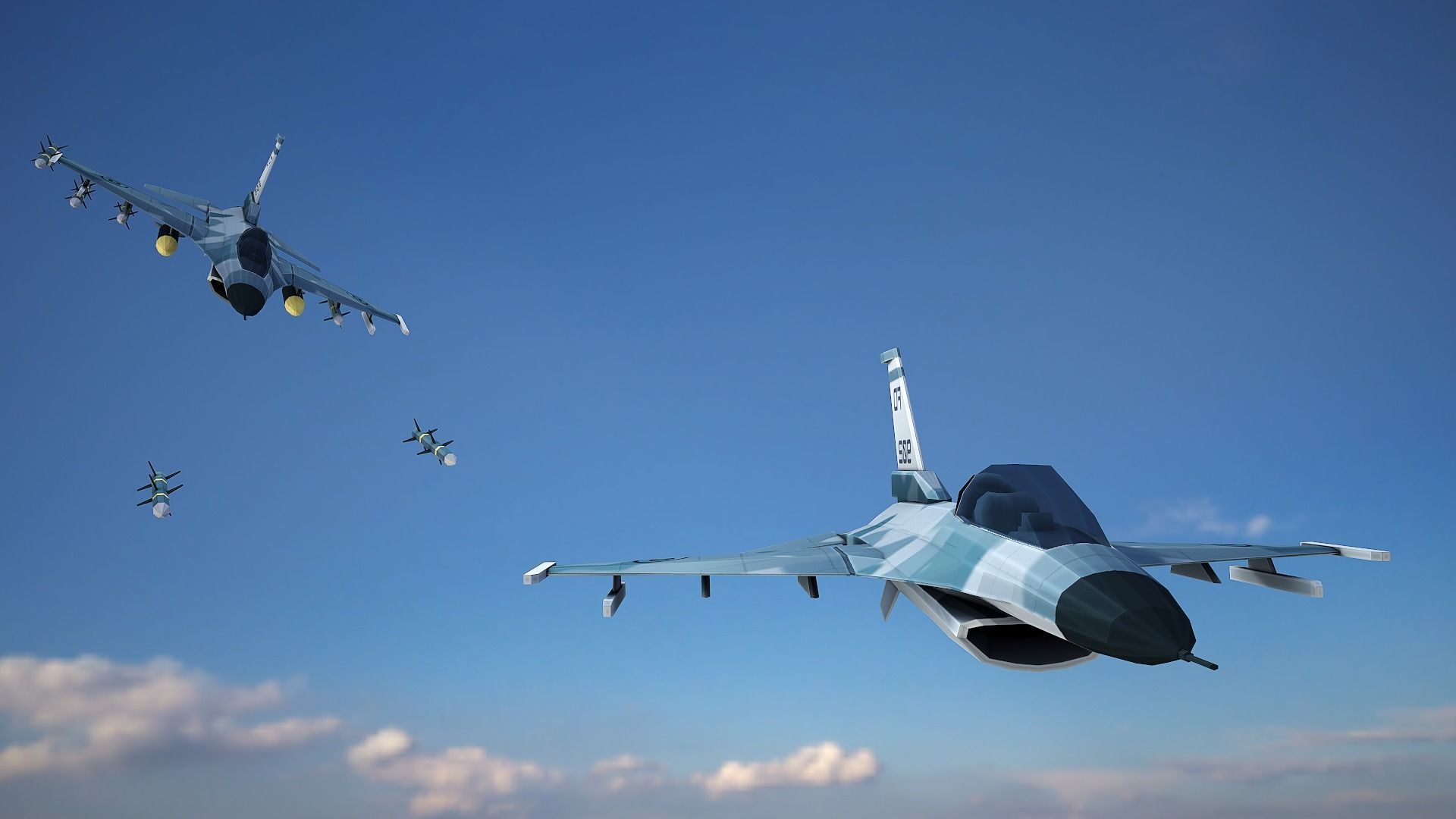 Stylized F-16 Falcon Low Poly Mobile Ready Low-poly 3D model_13