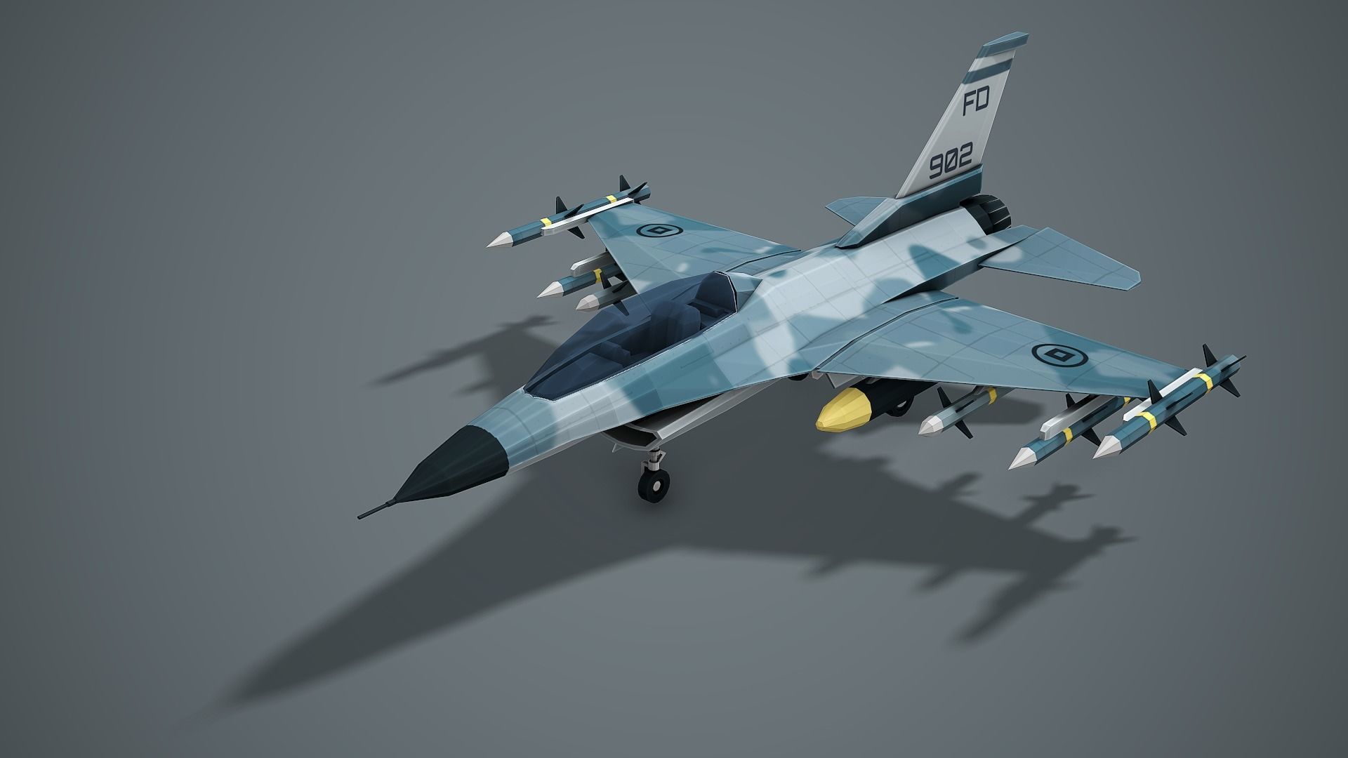 Stylized F-16 Falcon Low Poly Mobile Ready Low-poly 3D model_6