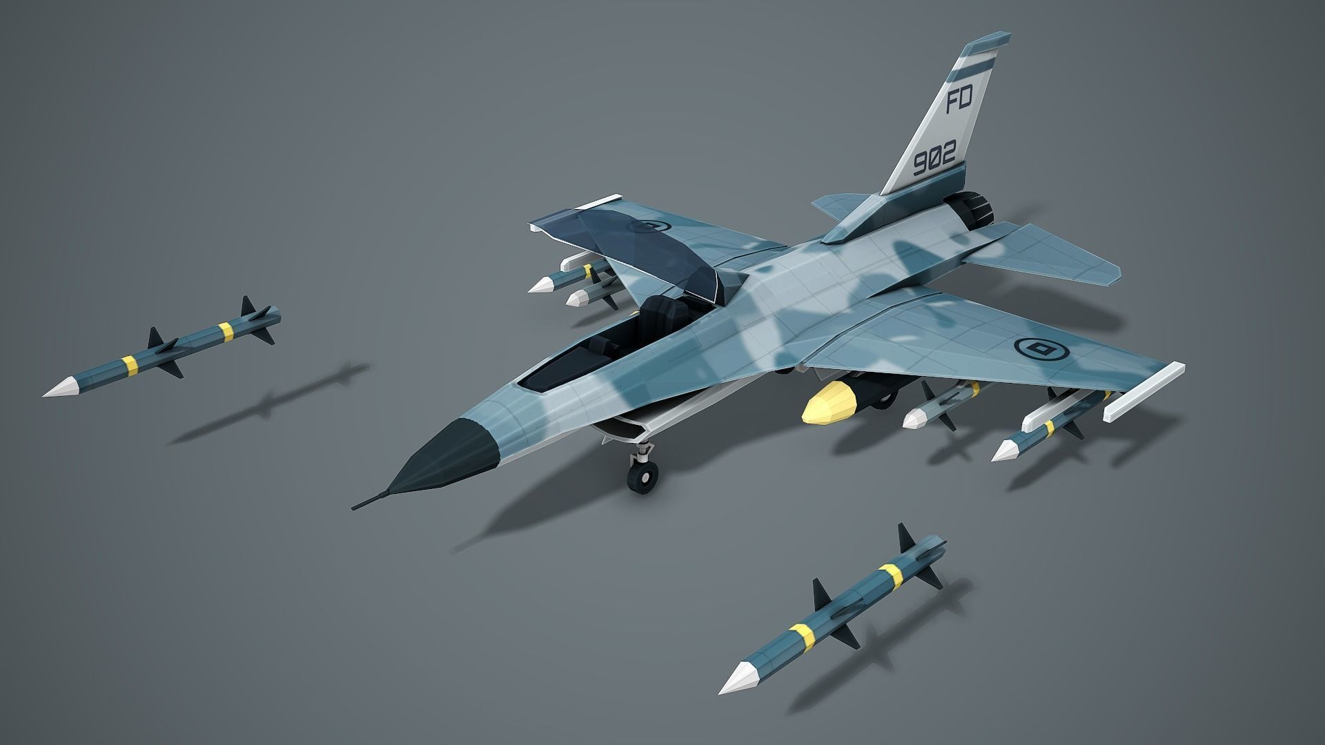 Stylized F-16 Falcon Low Poly Mobile Ready Low-poly 3D model_7
