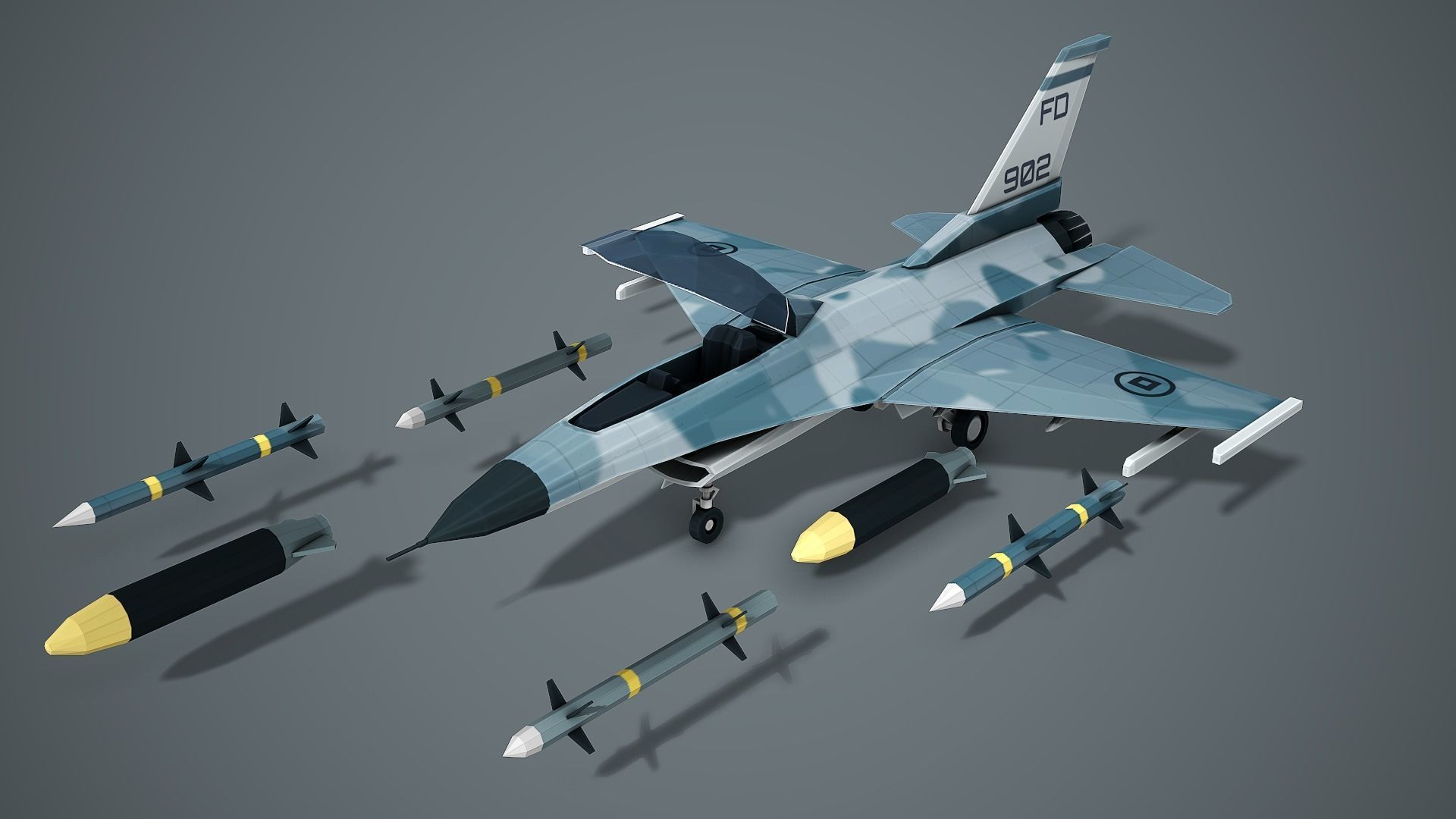 Stylized F-16 Falcon Low Poly Mobile Ready Low-poly 3D model_8