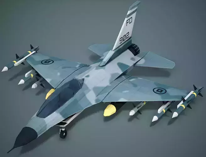 Stylized F-16 Falcon Low Poly Mobile Ready Low-poly 3D model