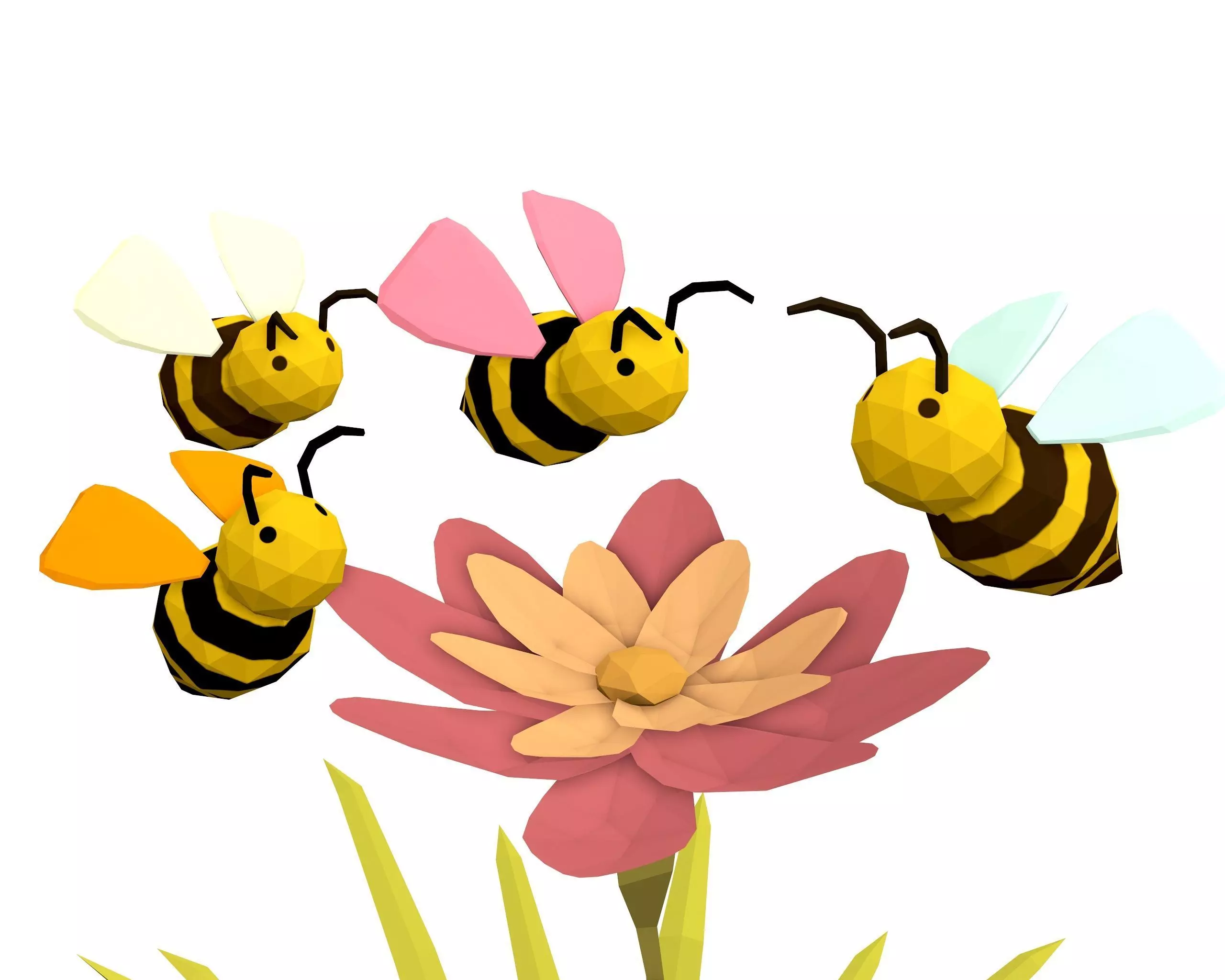 Cartoon Bees -LOW POLY Low-poly 3D model_0