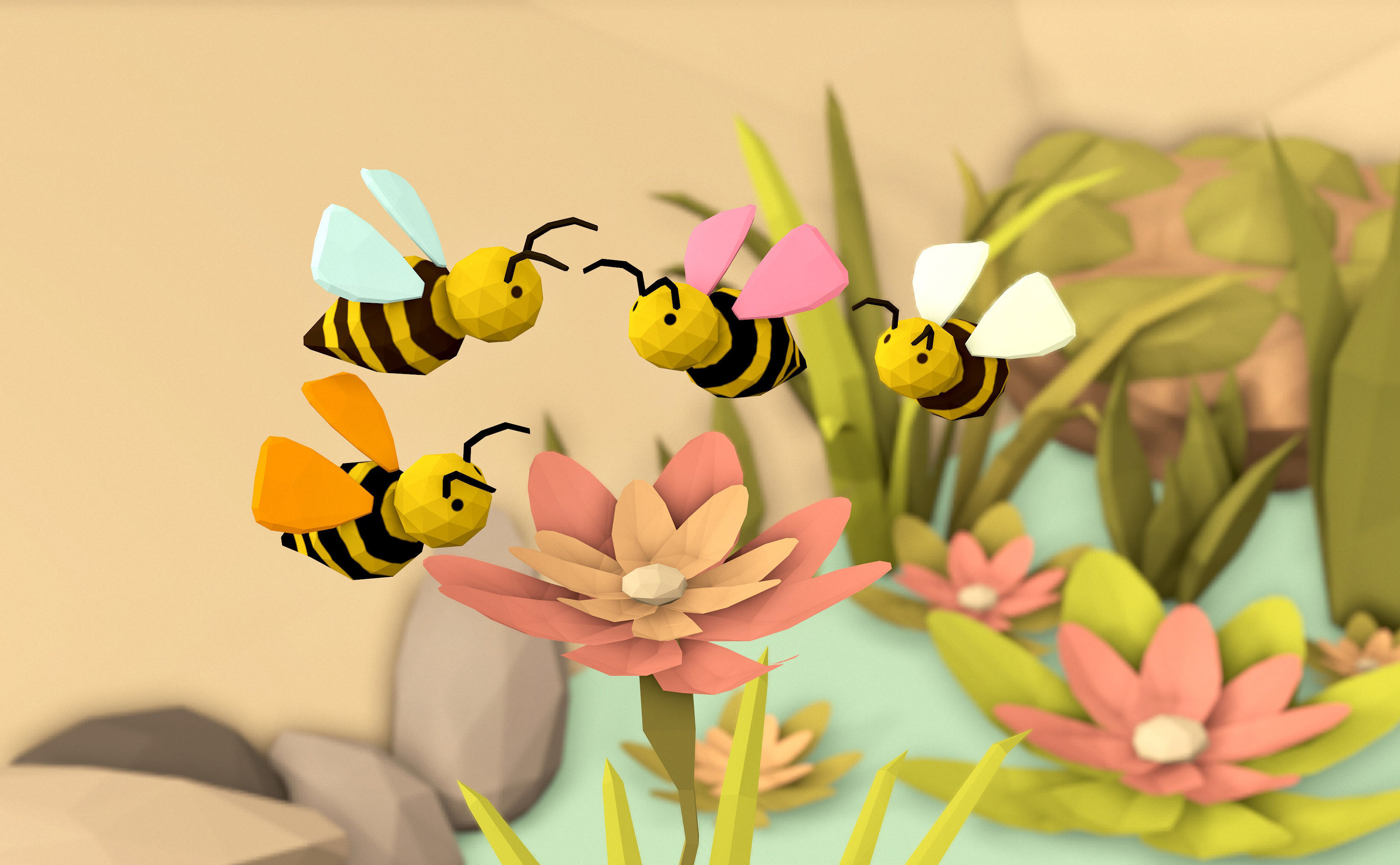 Cartoon Bees -LOW POLY Low-poly 3D model_5