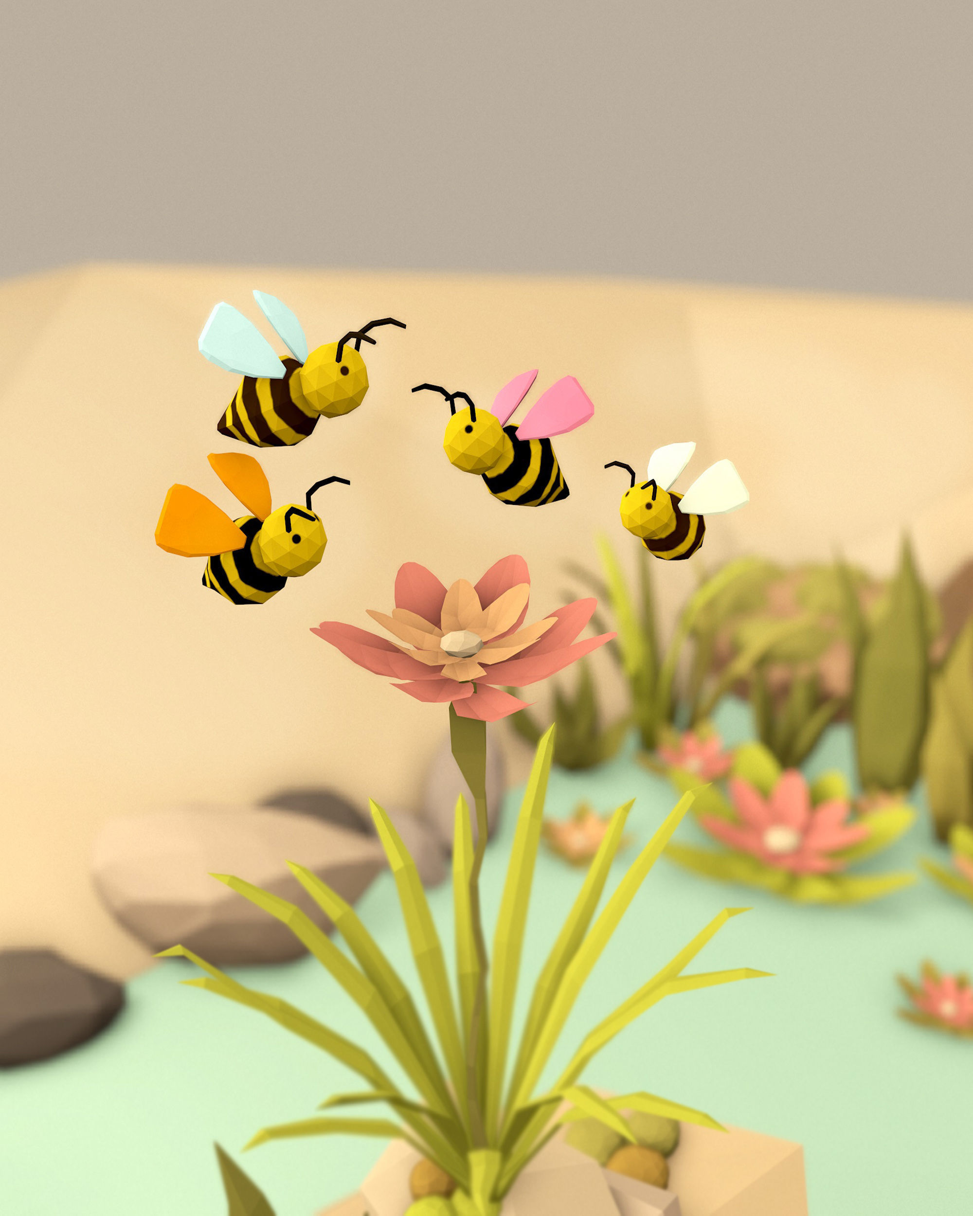Cartoon Bees -LOW POLY Low-poly 3D model_7