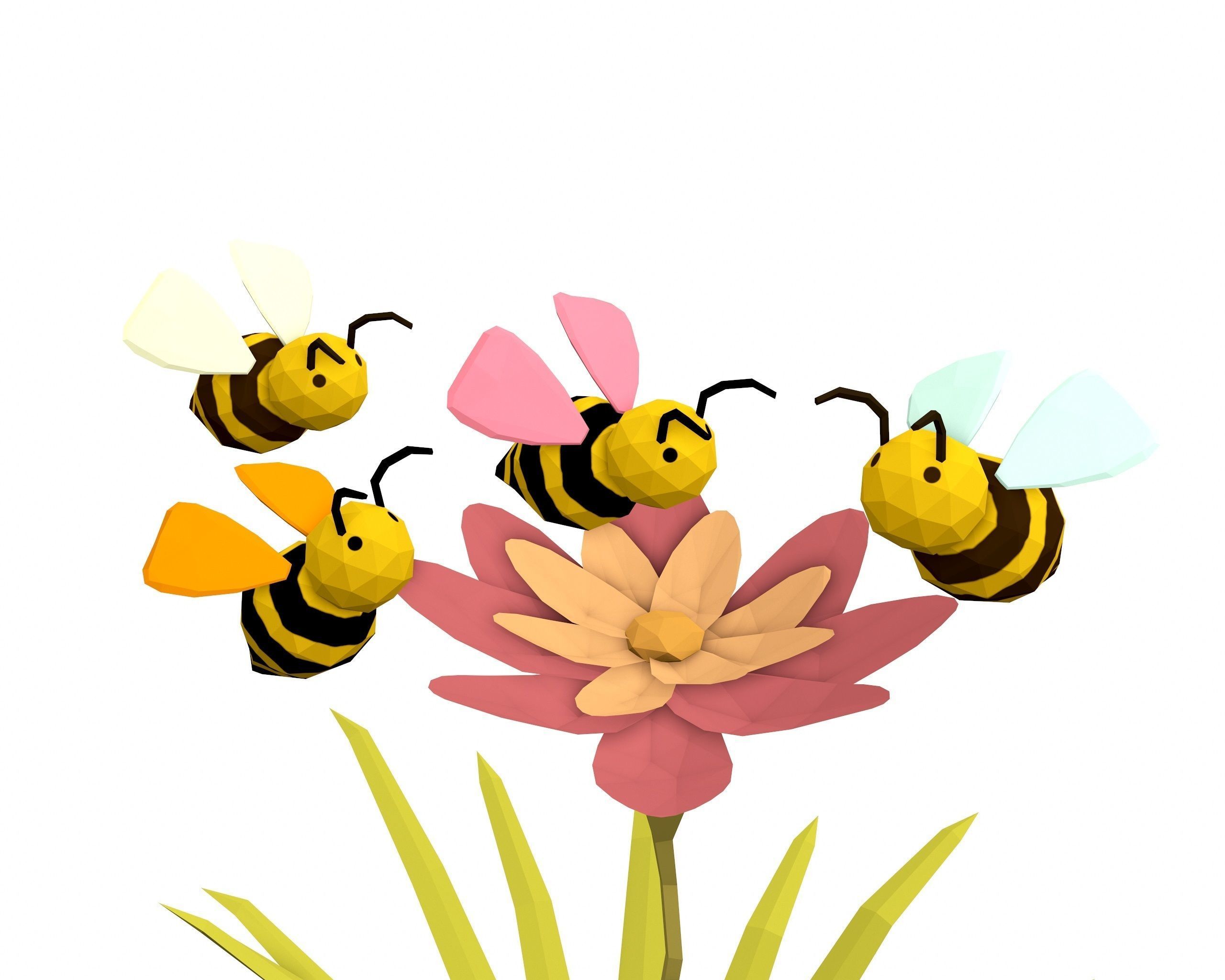 Cartoon Bees -LOW POLY Low-poly 3D model_2