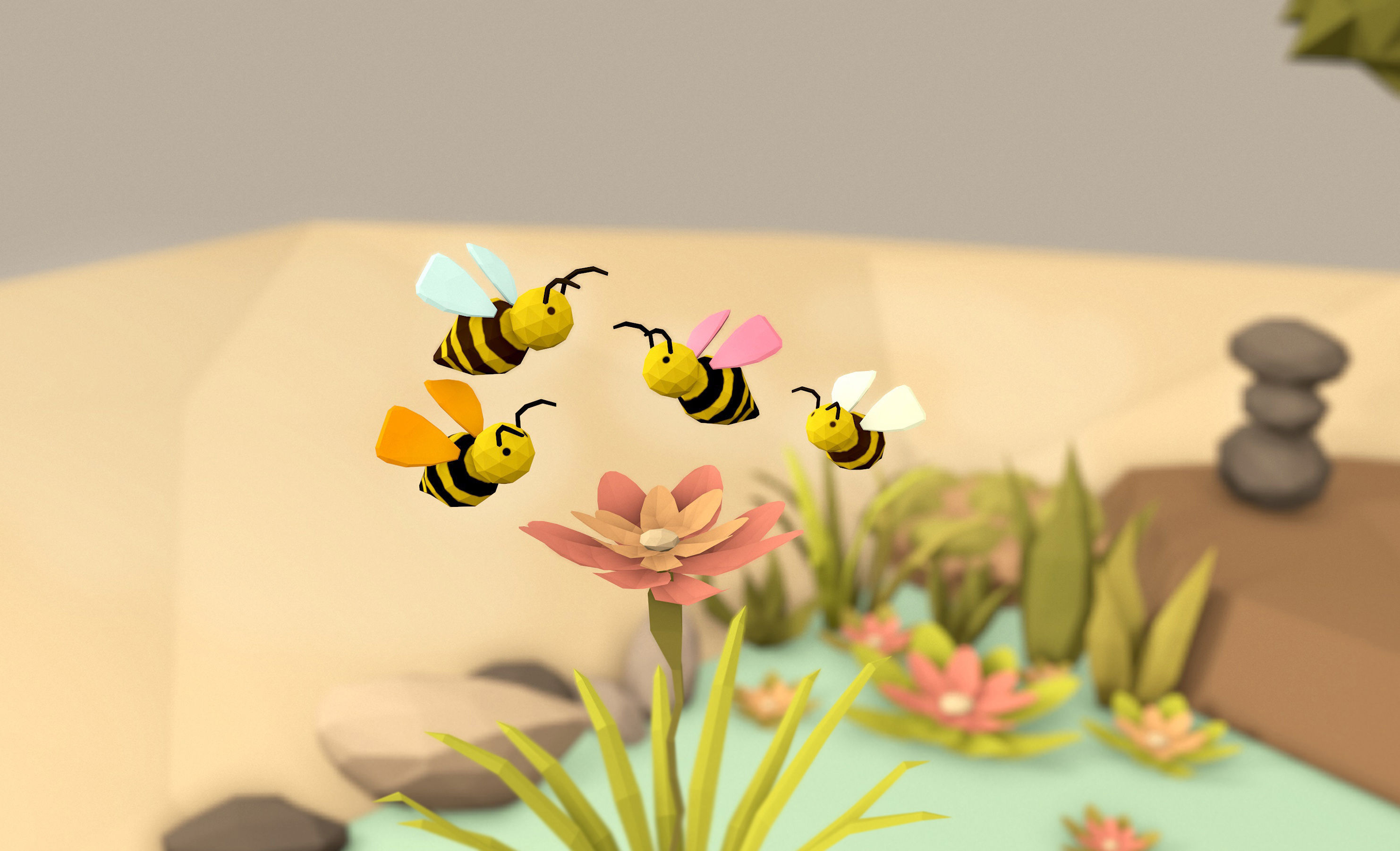 Cartoon Bees -LOW POLY Low-poly 3D model_6
