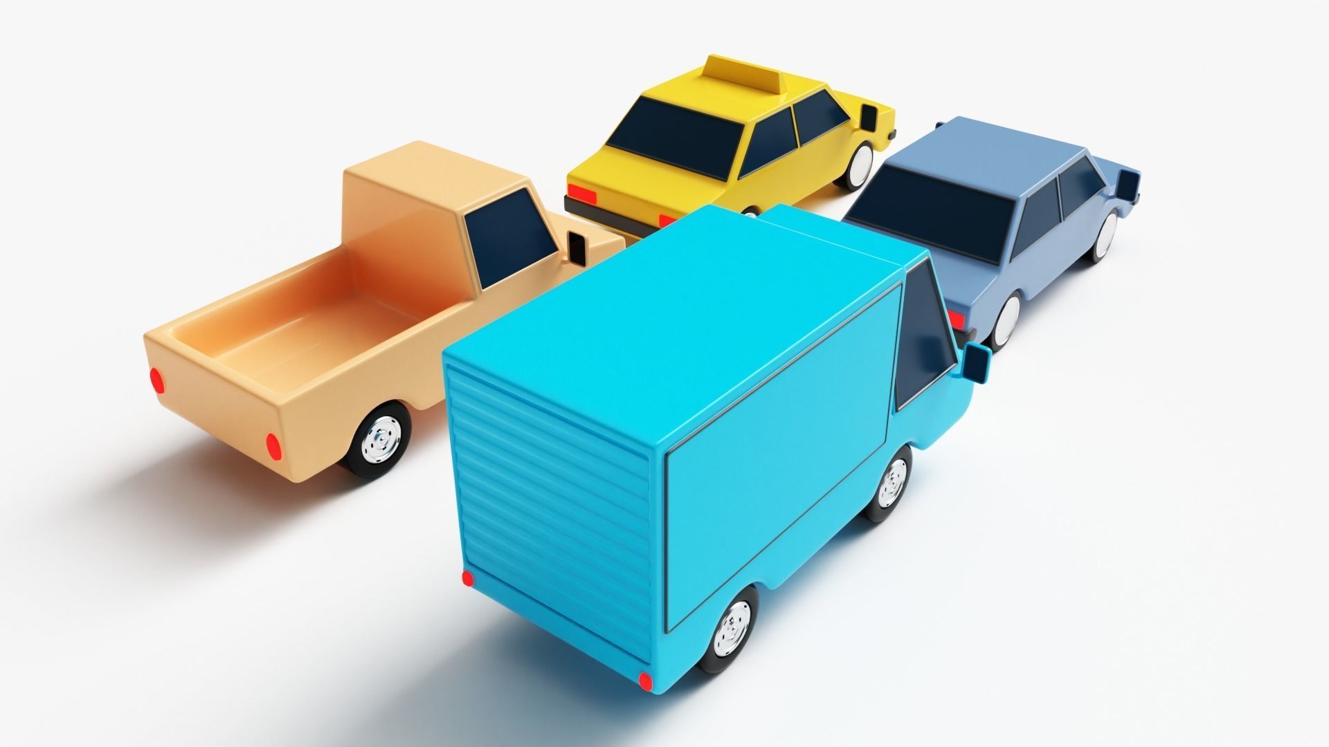 Low Poly Cars four toy trucks 3D model_3