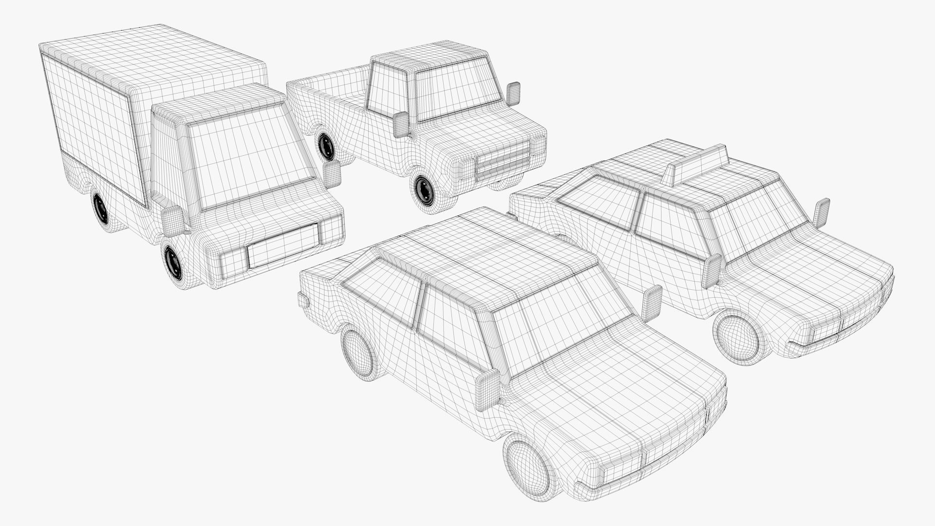 Low Poly Cars four toy trucks 3D model_5