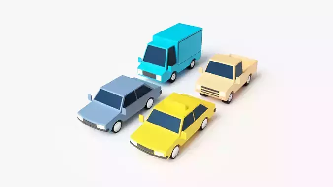 Low Poly Cars four toy trucks 3D model
