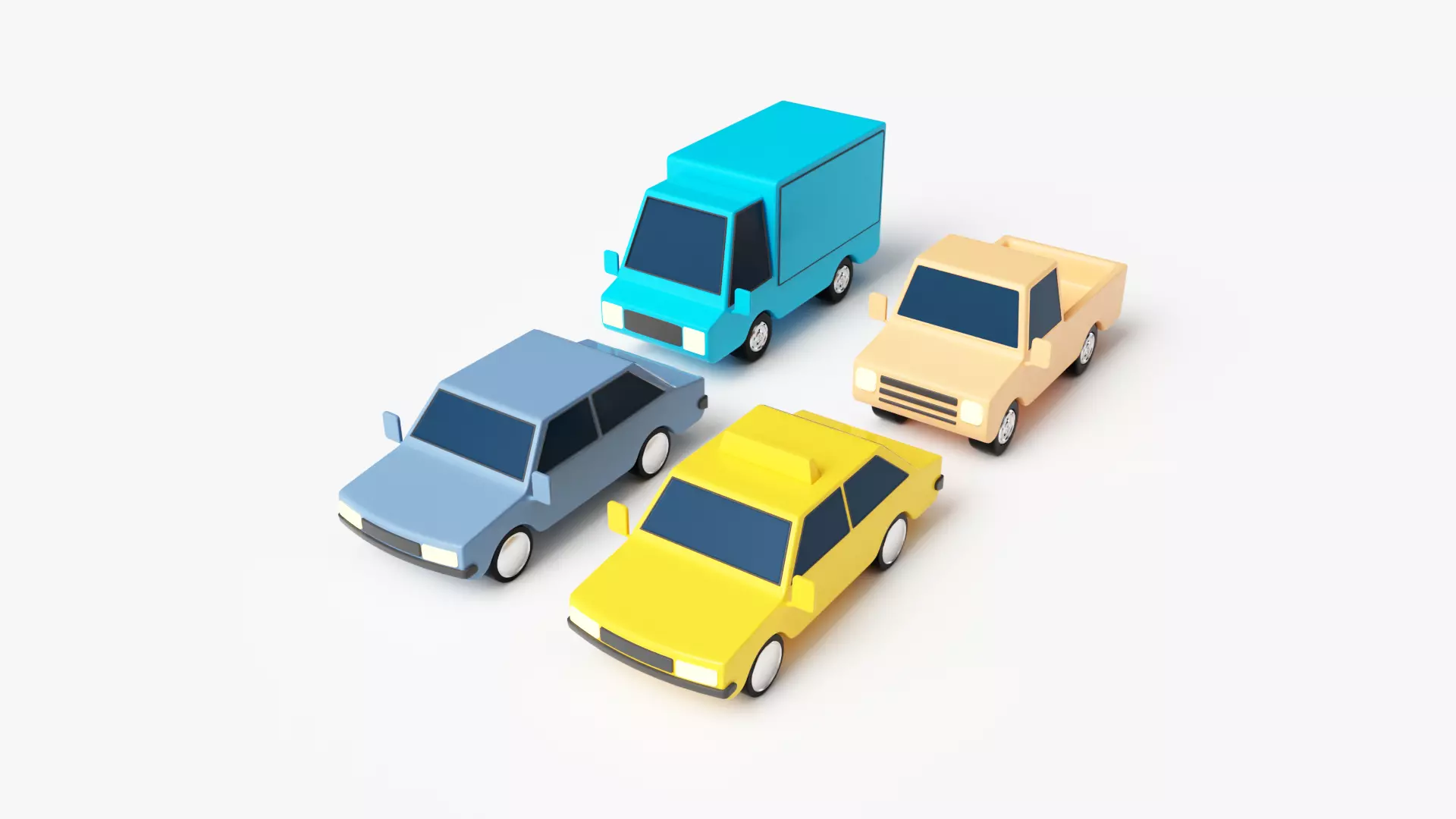 Low Poly Cars four toy trucks 3D model_0