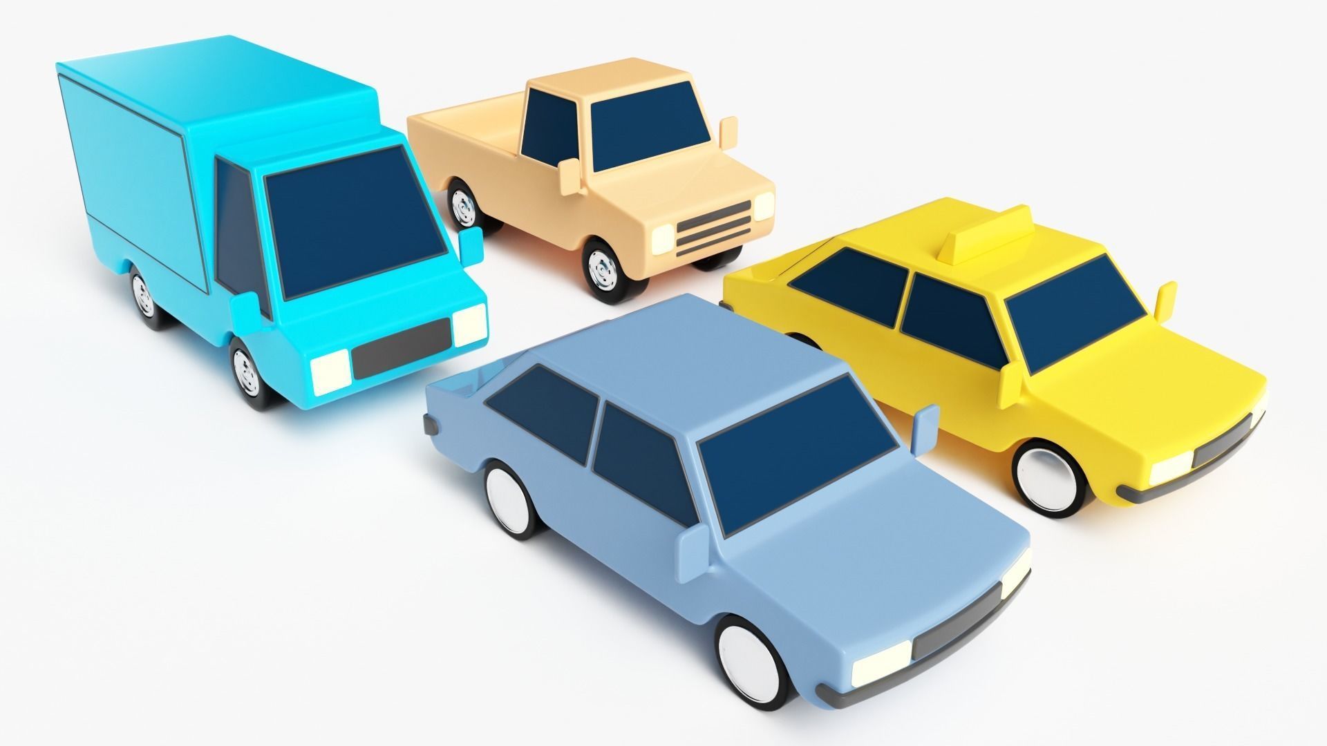 Low Poly Cars four toy trucks 3D model_1