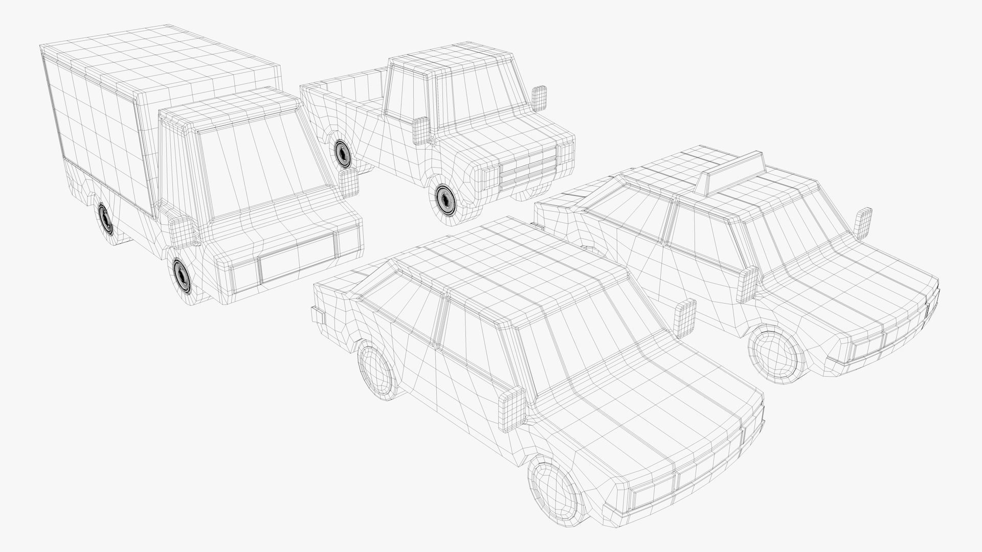 Low Poly Cars four toy trucks 3D model_4