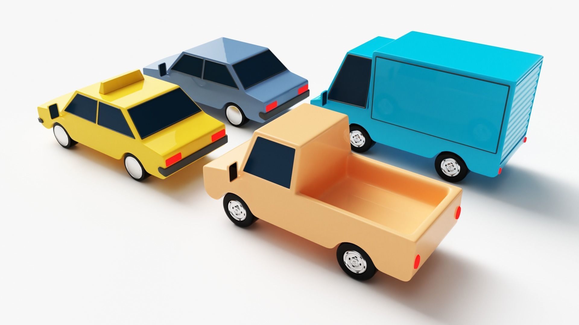 Low Poly Cars four toy trucks 3D model_2