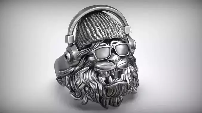 Hipster Lion Head Sunglass Headphones Ring