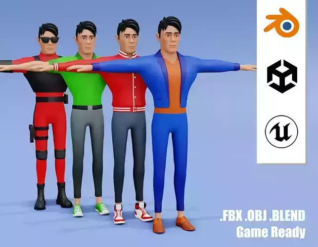 Male cartoon character with 4 outfit