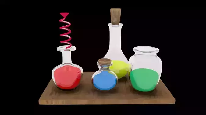Potions table bottles Low-poly 3D model