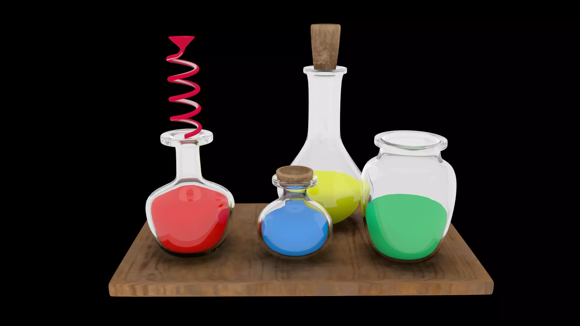 Potions table bottles Low-poly 3D model