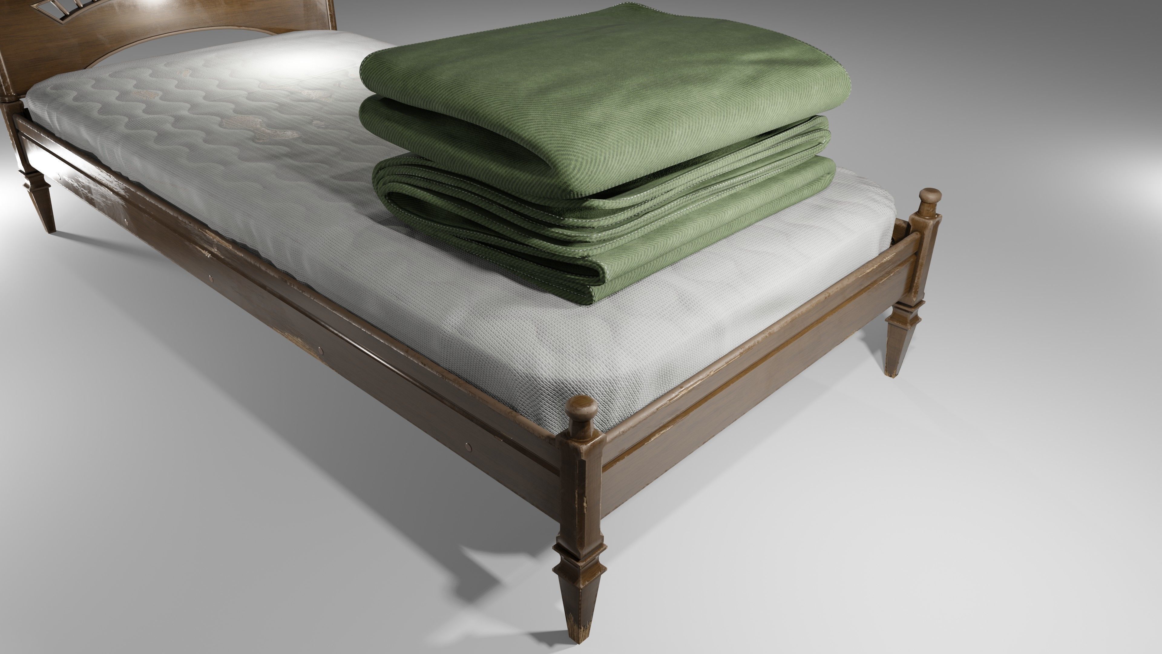 Old Bed Modular Low-poly 3D model_6