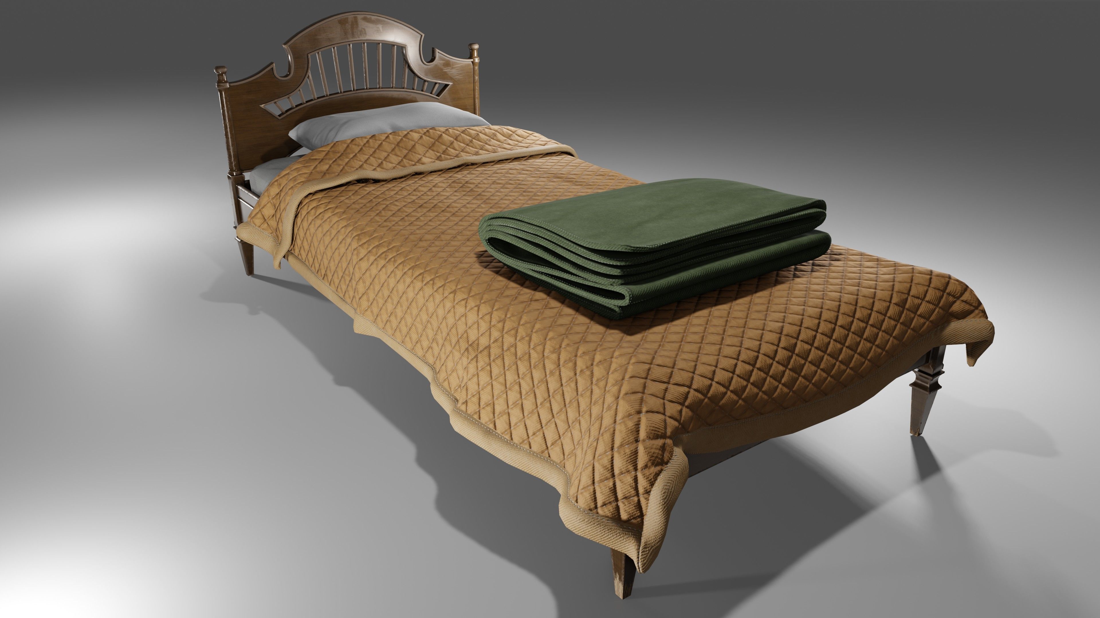 Old Bed Modular Low-poly 3D model_1