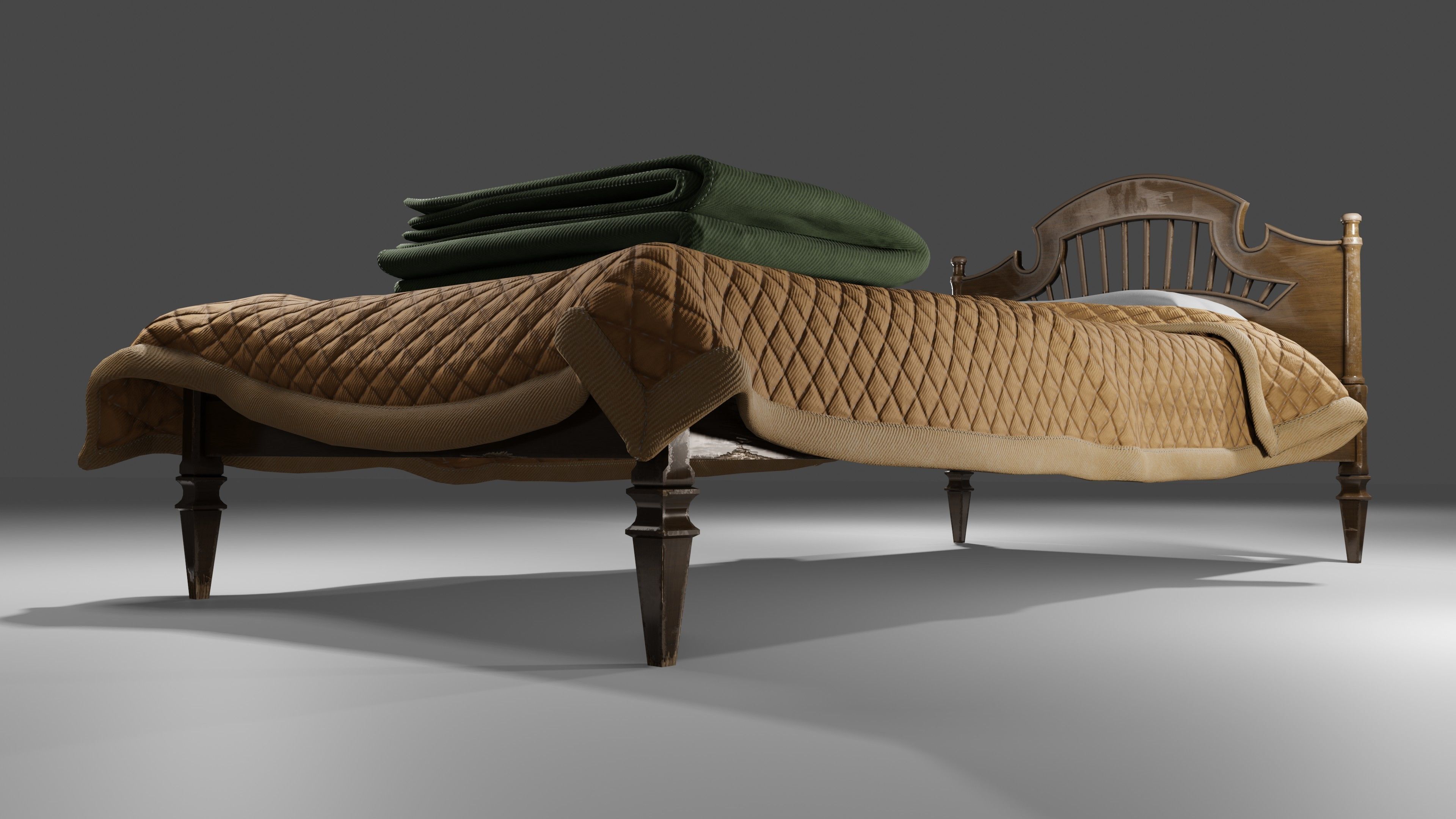 Old Bed Modular Low-poly 3D model_3