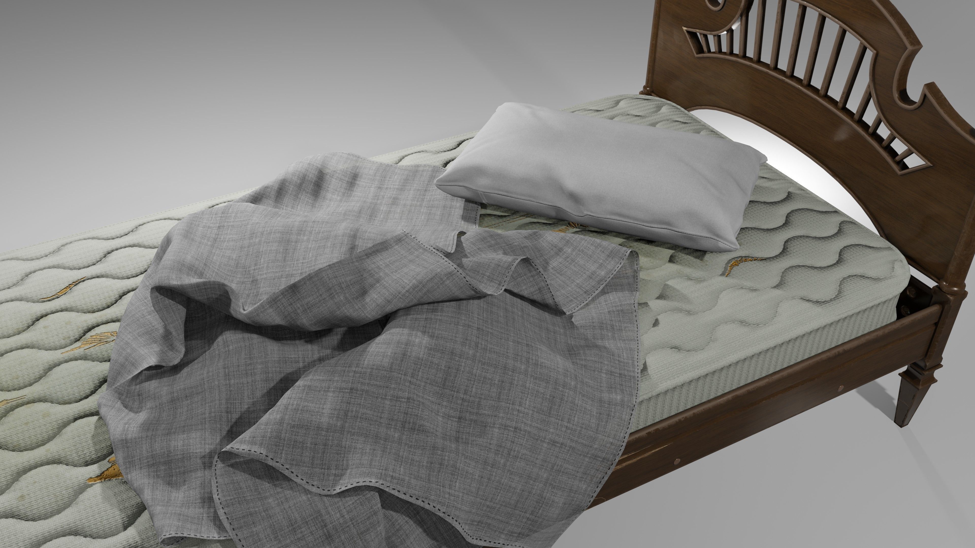 Old Bed Modular Low-poly 3D model_10