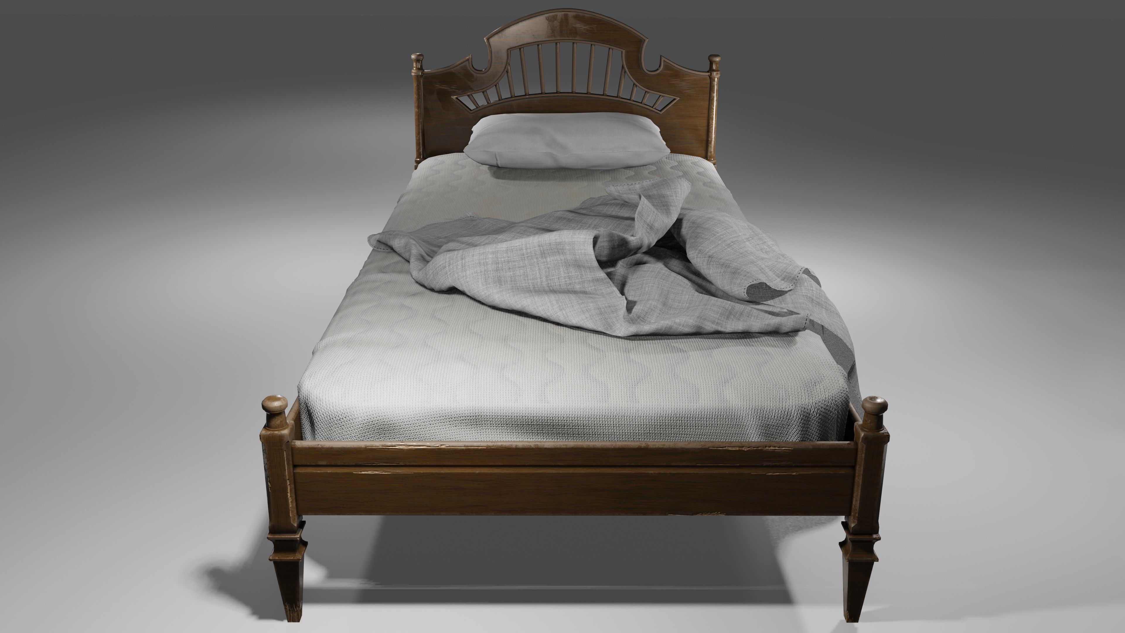 Old Bed Modular Low-poly 3D model_4