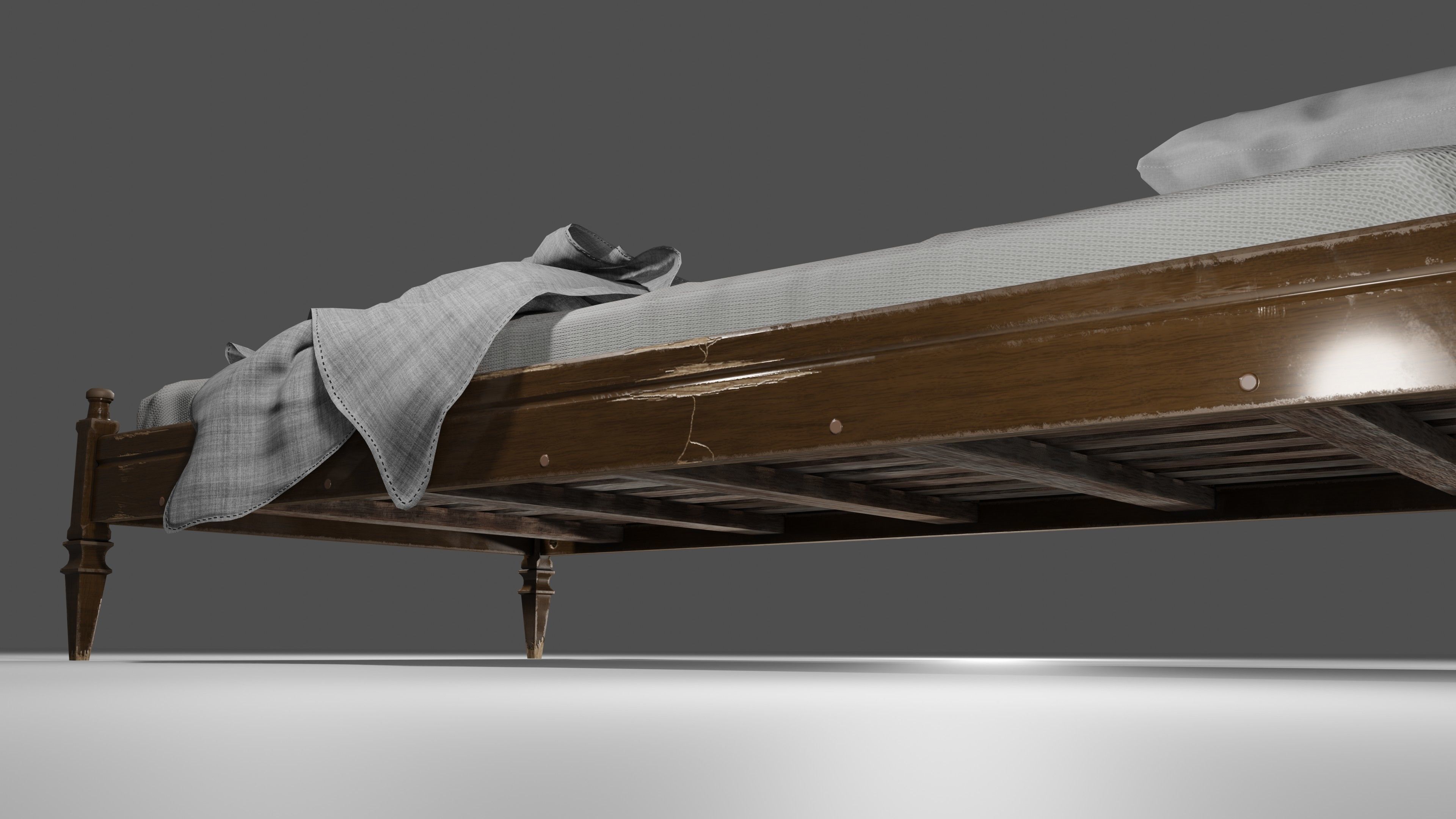 Old Bed Modular Low-poly 3D model_9