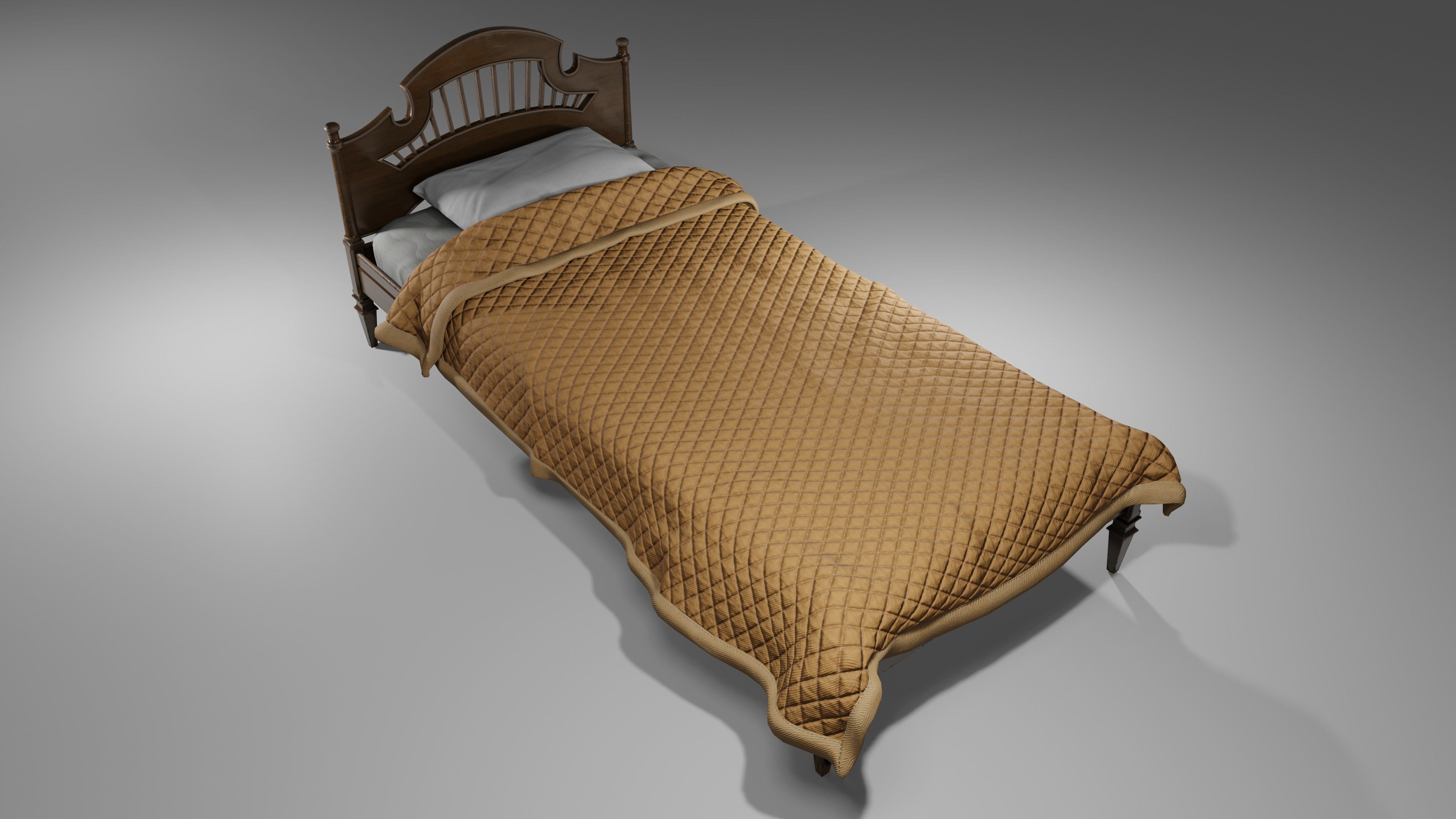 Old Bed Modular Low-poly 3D model_25