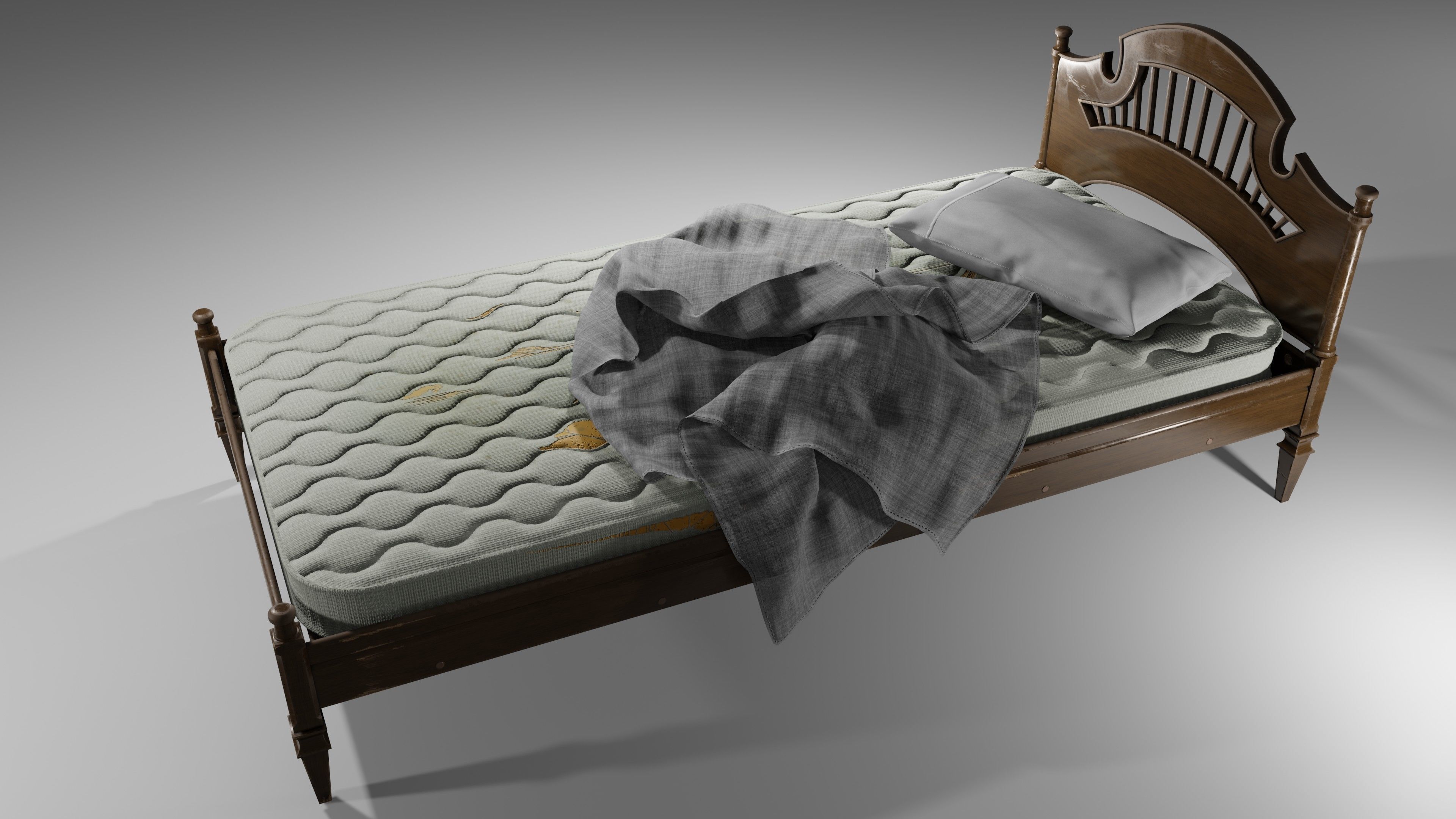 Old Bed Modular Low-poly 3D model_7