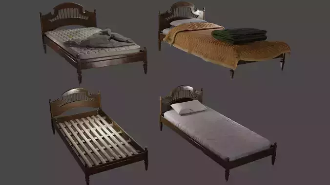 Old Bed Modular Low-poly 3D model