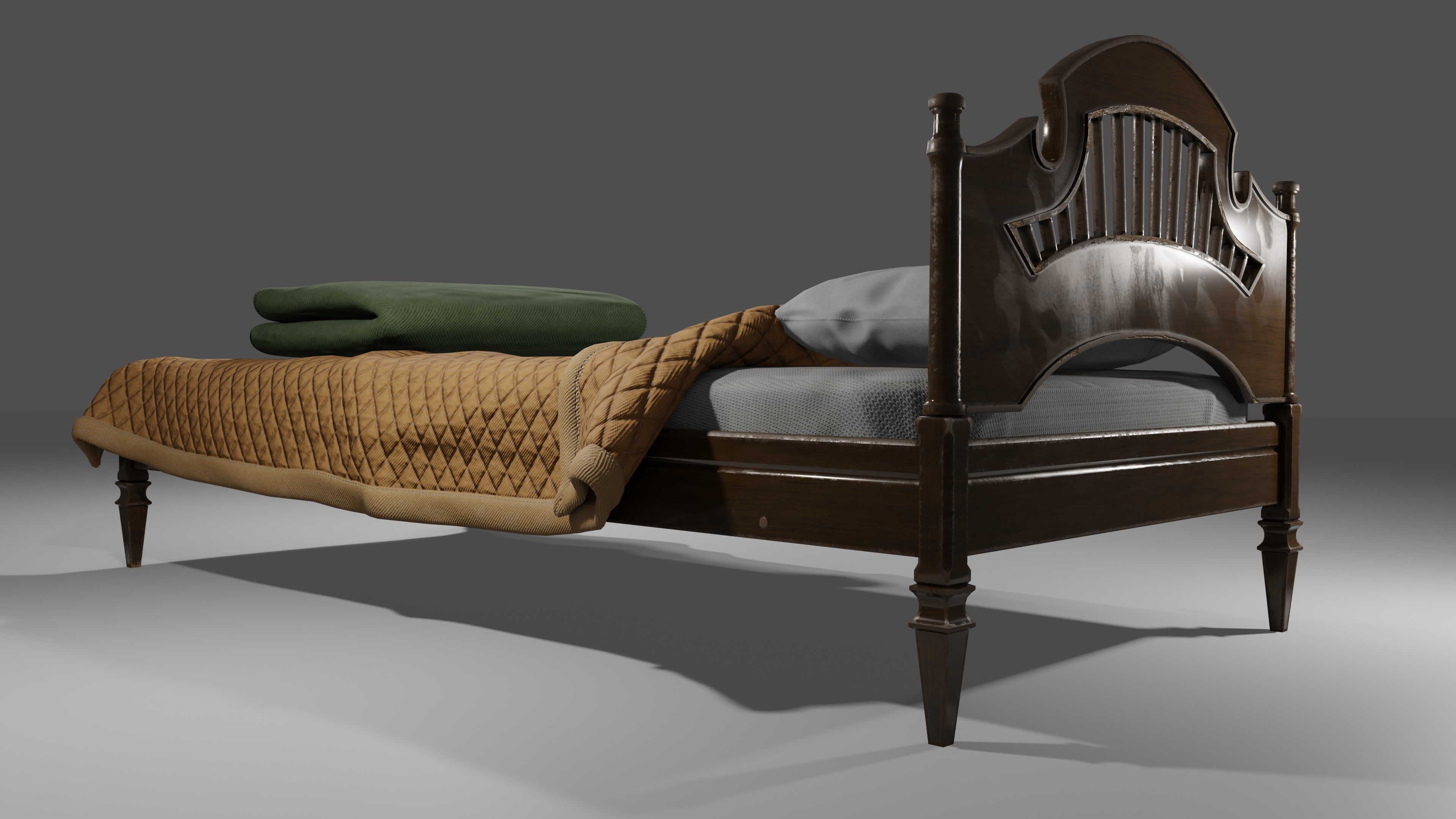 Old Bed Modular Low-poly 3D model_2
