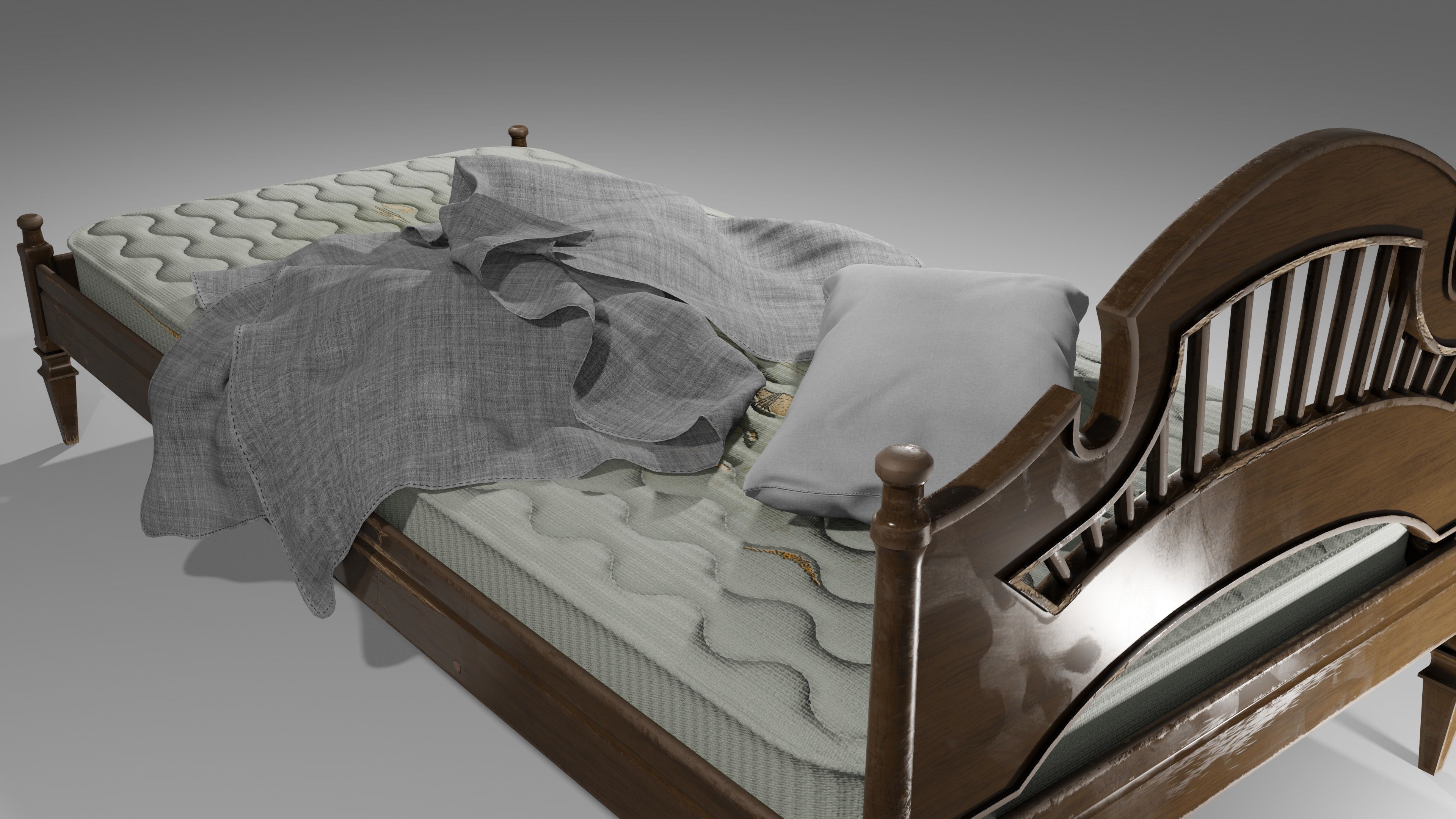 Old Bed Modular Low-poly 3D model_8