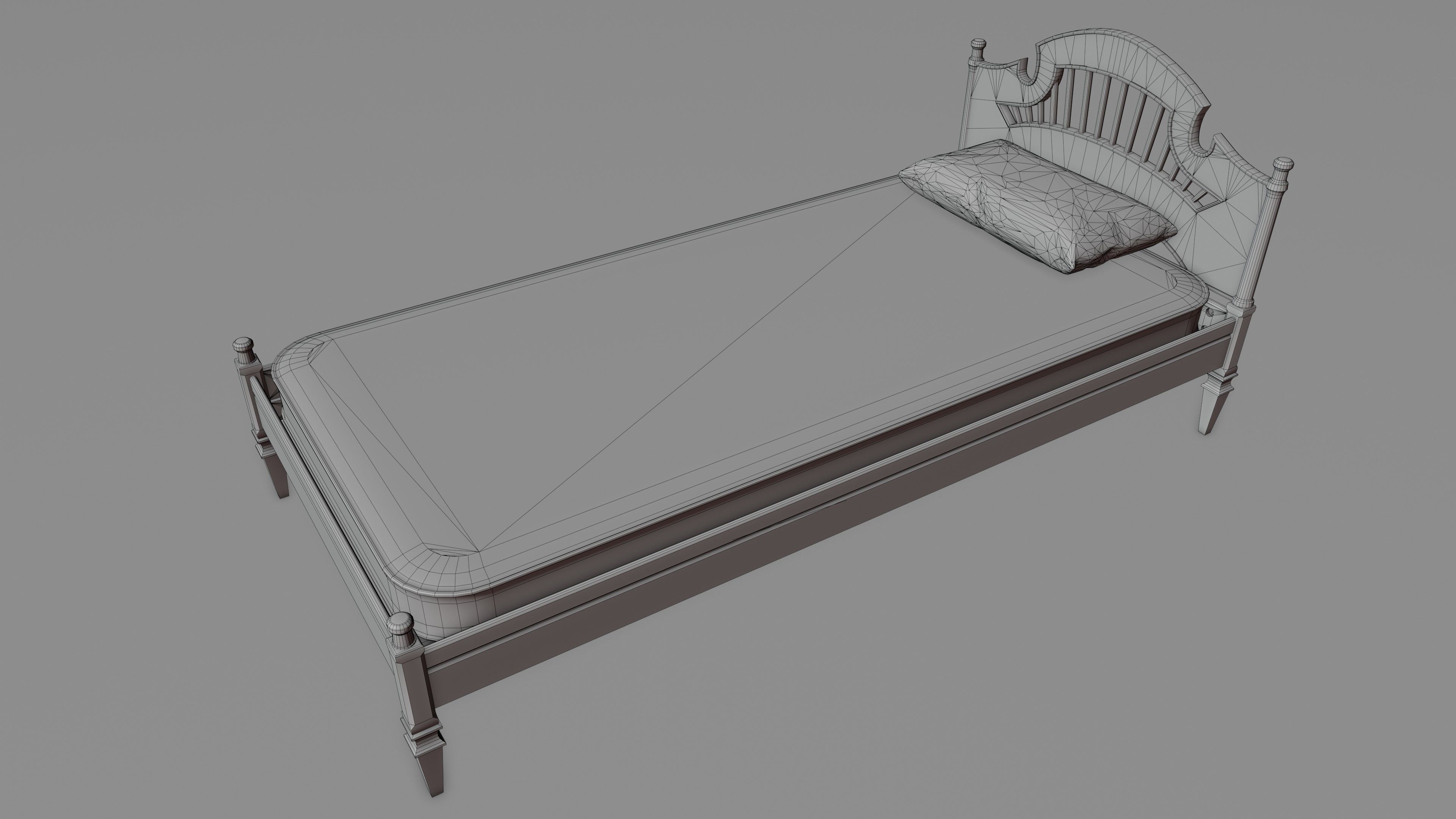 Old Bed Modular Low-poly 3D model_28