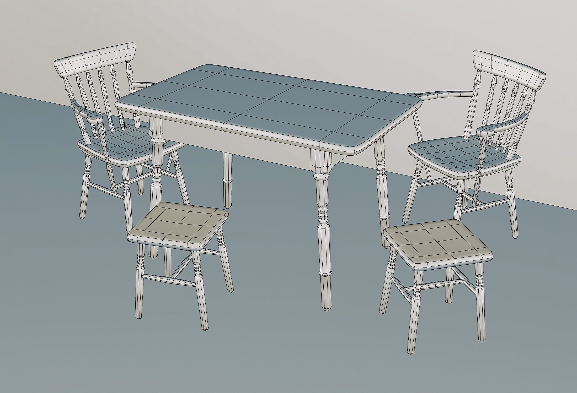 Kitchen set consisting of a table  two chairs and two stools 3D model_2