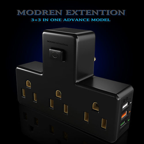 Modern Extension cord high-poly 3D model Low-poly 3D model