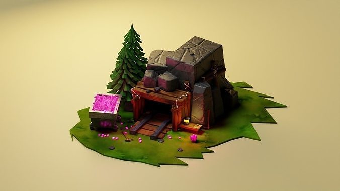 Gem Mine lowpoly blender 3D diorama  Low-poly 3D model