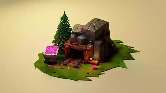 Gem Mine lowpoly blender 3D diorama  Low-poly 3D model