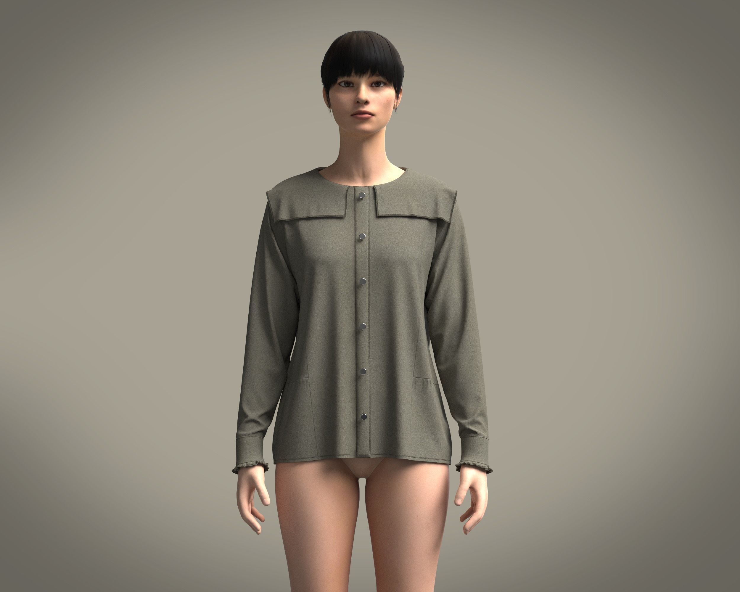 Ladies Long Sleeve Tops 3D model_6