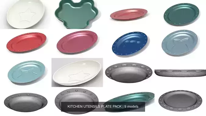 KITCHEN UTENSILS PLATE PACK 3D Model Collection