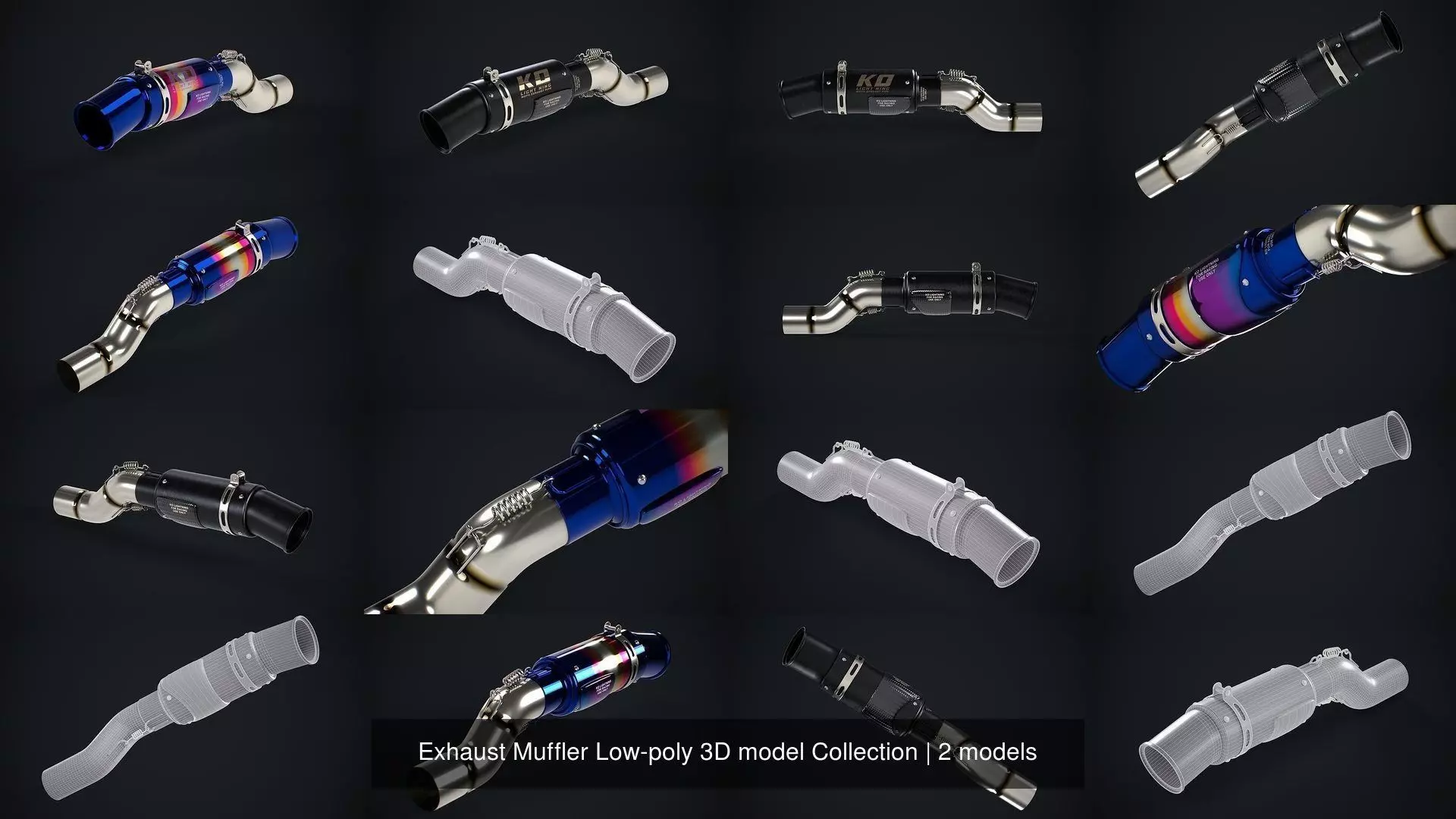 Exhaust Muffler Low-poly 3D model Collection _3