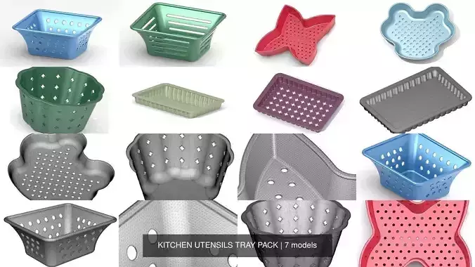 KITCHEN UTENSILS TRAY PACK 3D Model Collection