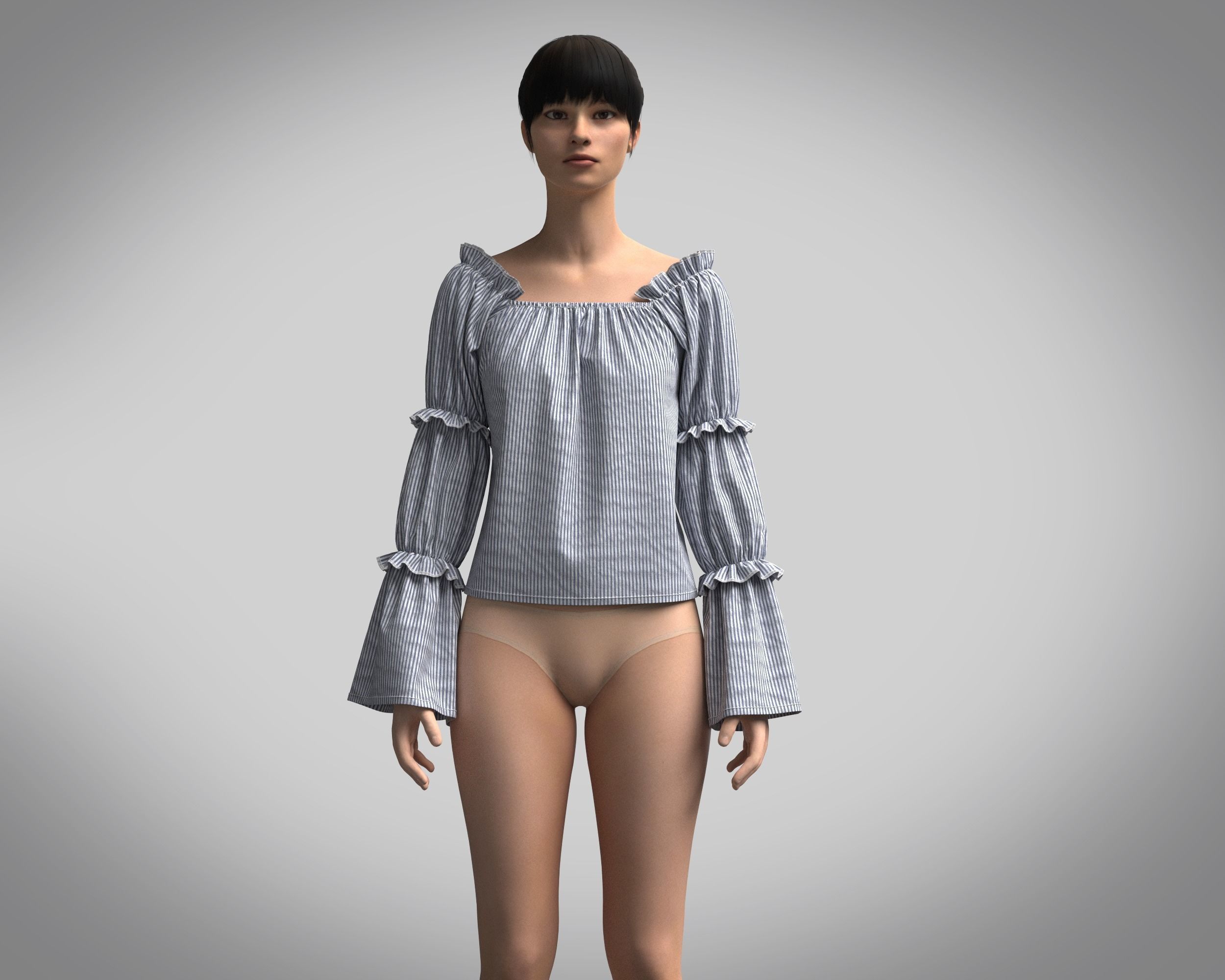 Ladies Stripe Tops 3D model_6