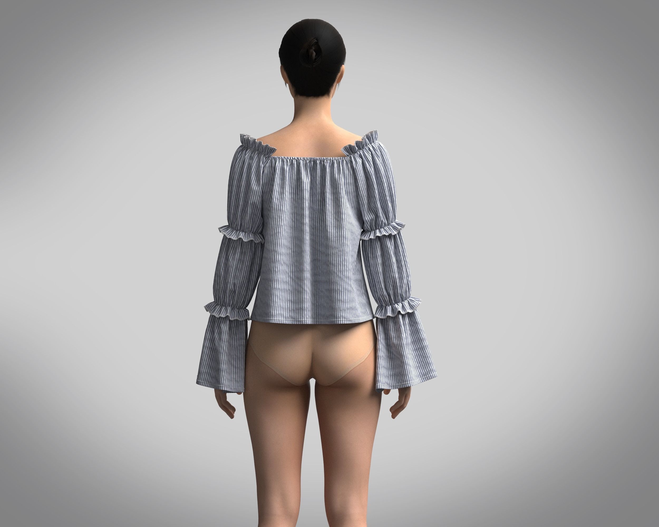 Ladies Stripe Tops 3D model_7