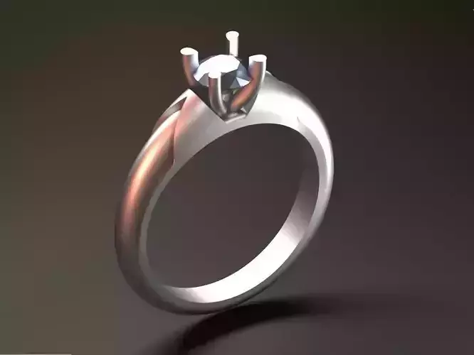 Modern solitaire engagement ring with round diamond 3D print