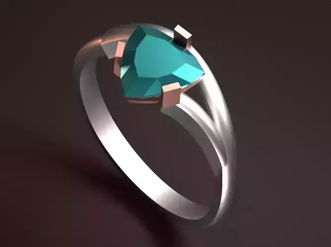 Modern solitaire engagement ring with trilion 3D print model