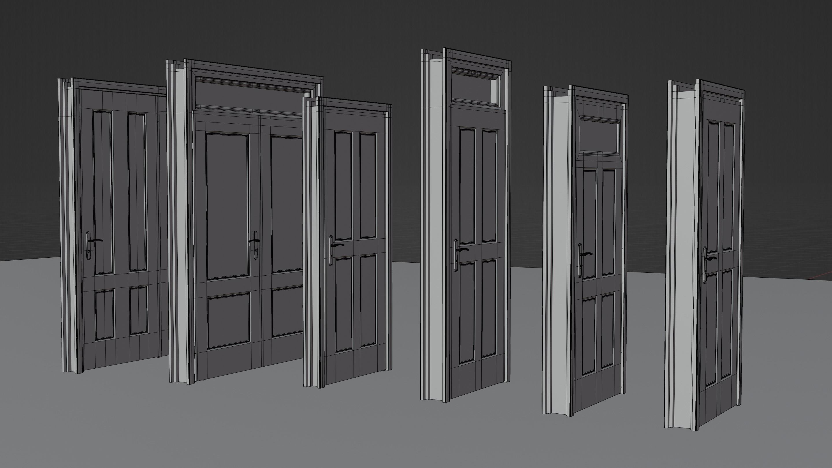 Door Set Stucco Interior and Exterior 3D model_1