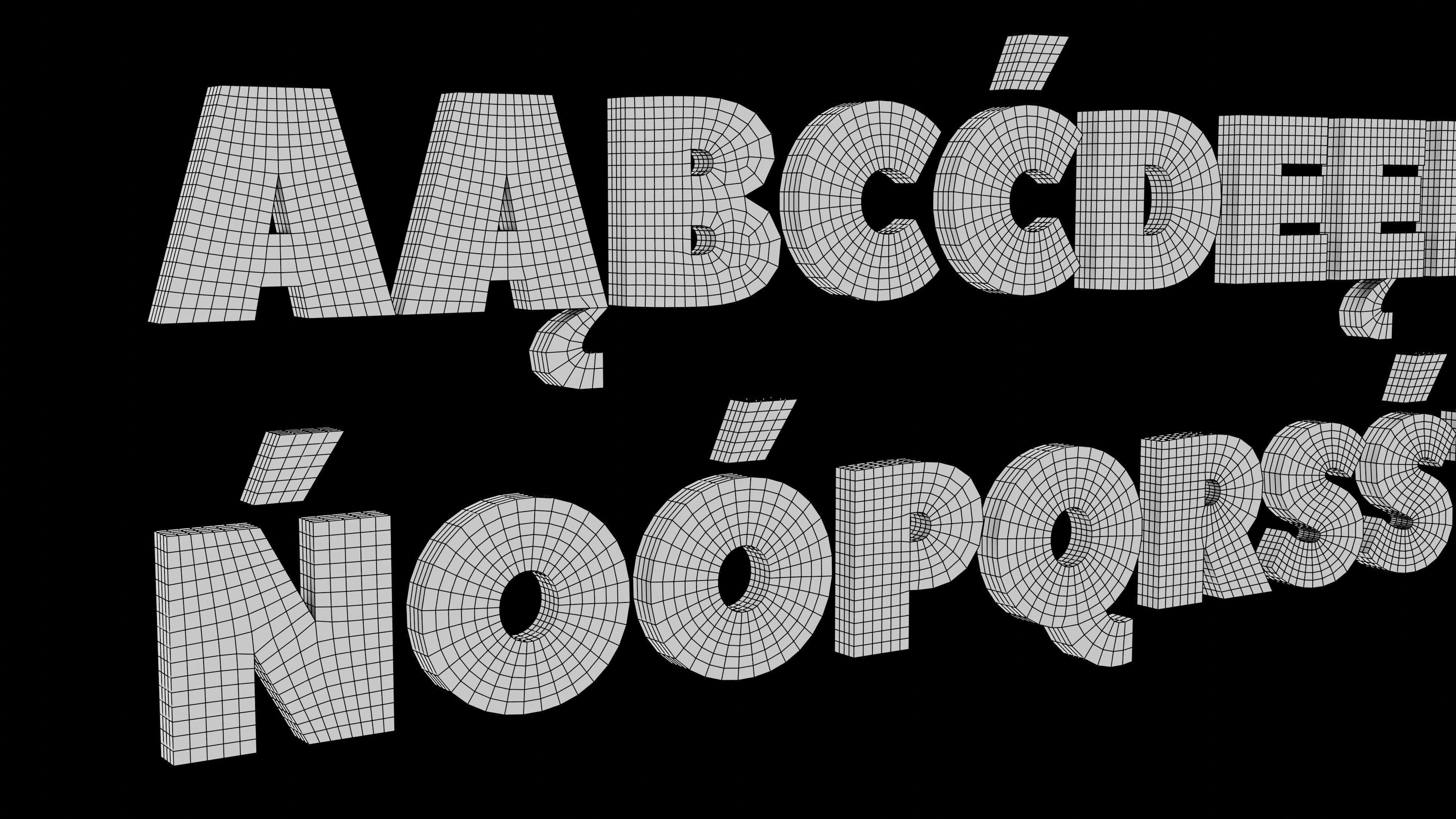 Peace Sans font - quad topology 3D model_1