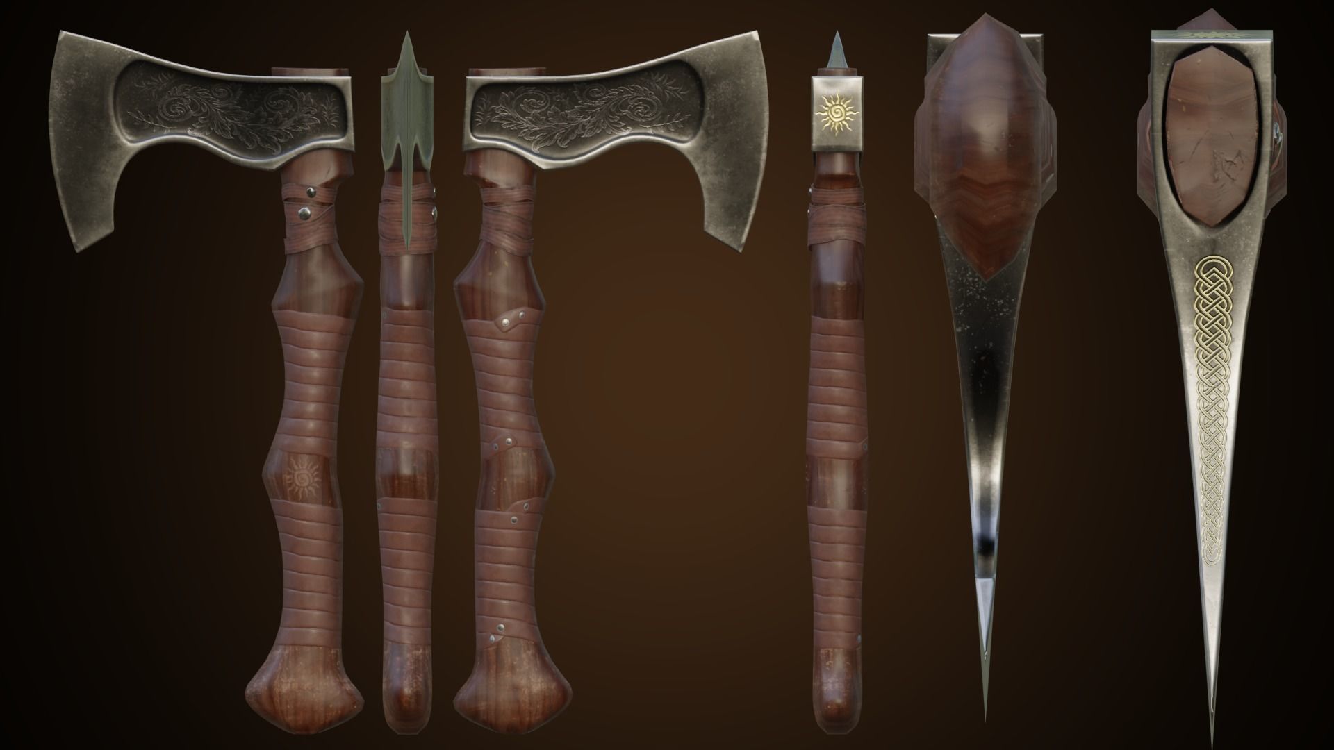Stylized axe Low-poly 3D model_3